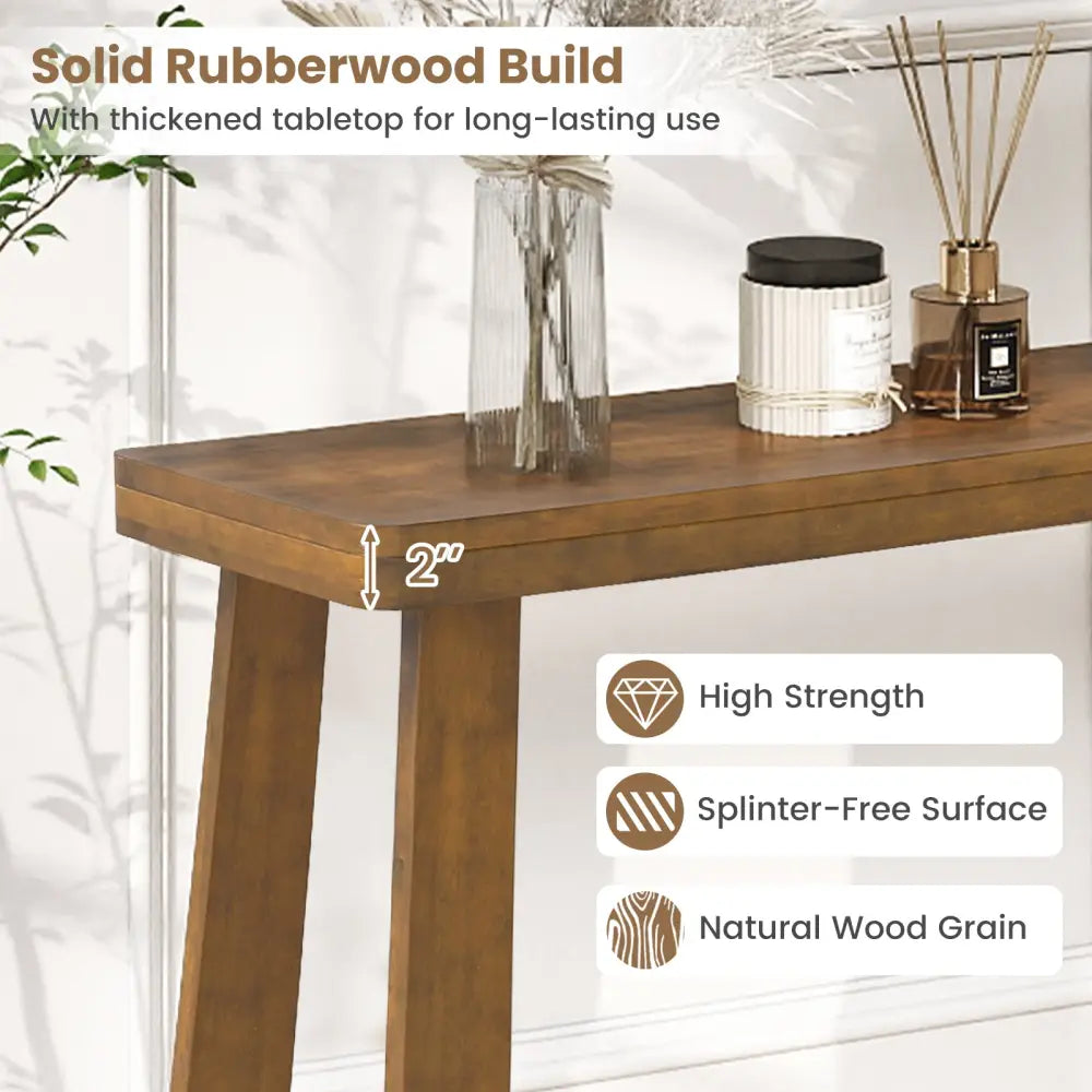 Solid Rubber Wood Console Table 43inch Narrow Entryway Table with Thick Tabletop and Stable Base-Walnut - Walnut