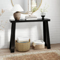 Solid Rubber Wood Console Table 43inch Narrow Entryway Table with Thick Tabletop and Stable Base-Black - Black