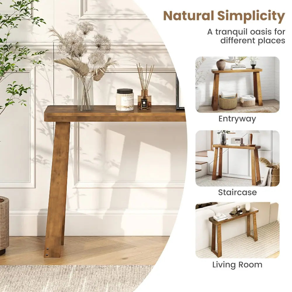 Solid Rubber Wood Console Table 43inch Narrow Entryway Table with Thick Tabletop and Stable Base-Walnut - Walnut