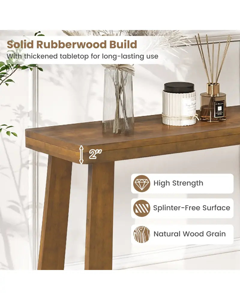 Solid Rubber Wood Console Table 43inch Narrow Entryway Table with Thick Tabletop and Stable Base-Walnut - Walnut
