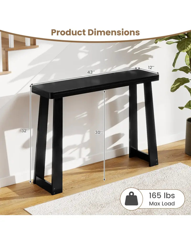 Solid Rubber Wood Console Table 43inch Narrow Entryway Table with Thick Tabletop and Stable Base-Black - Black