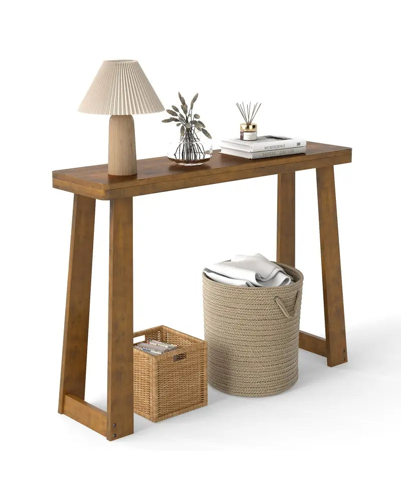 Solid Rubber Wood Console Table 43inch Narrow Entryway Table with Thick Tabletop and Stable Base-Walnut - Walnut