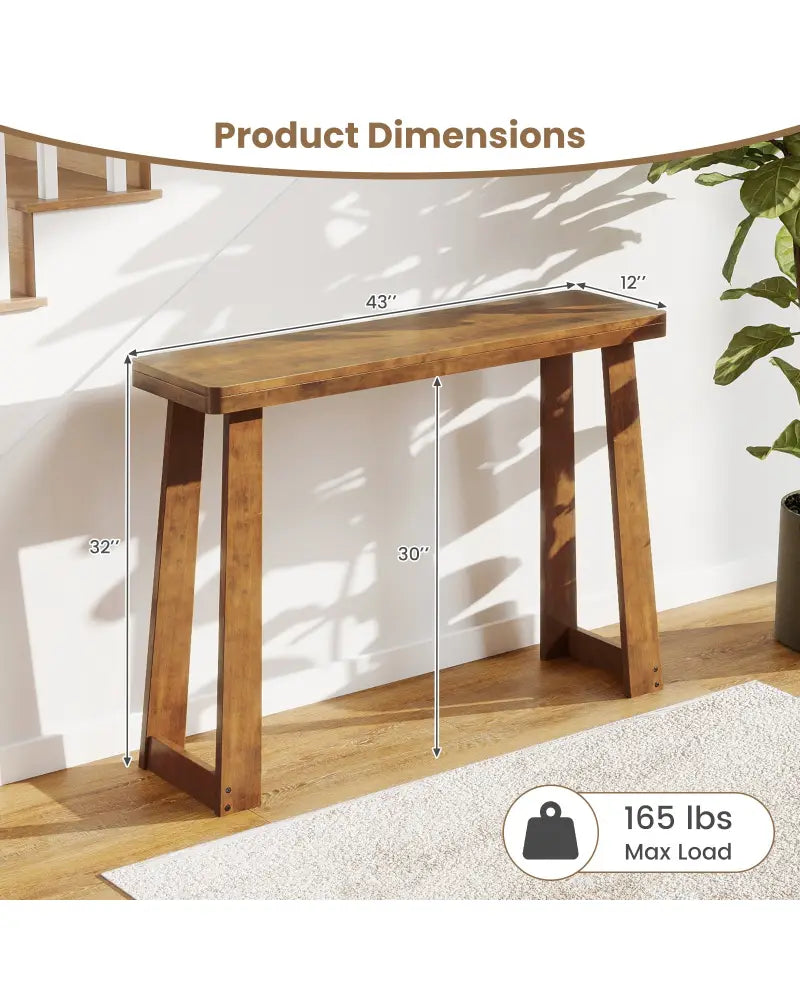 Solid Rubber Wood Console Table 43inch Narrow Entryway Table with Thick Tabletop and Stable Base-Walnut - Walnut