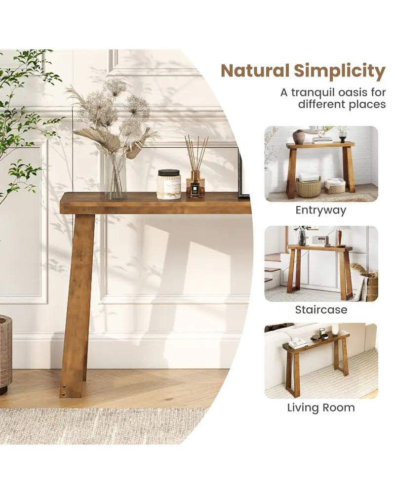 Solid Rubber Wood Console Table 43inch Narrow Entryway Table with Thick Tabletop and Stable Base-Walnut - Walnut
