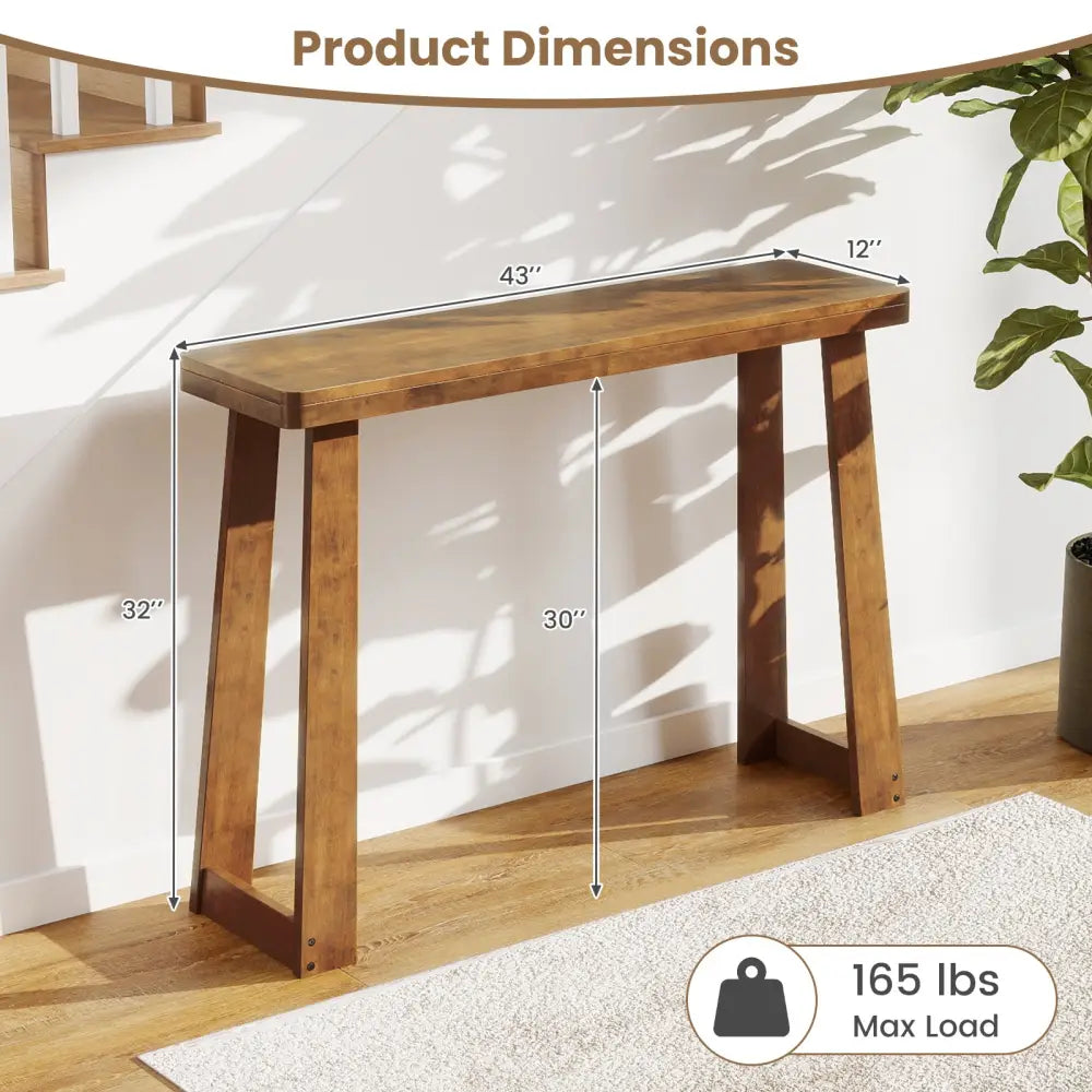 Solid Rubber Wood Console Table 43inch Narrow Entryway Table with Thick Tabletop and Stable Base-Walnut - Walnut