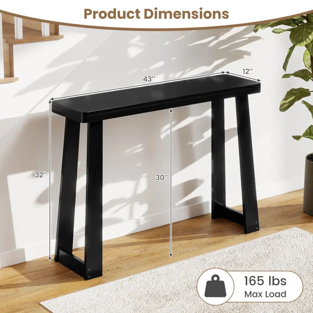Solid Rubber Wood Console Table 43inch Narrow Entryway Table with Thick Tabletop and Stable Base-Black - Black