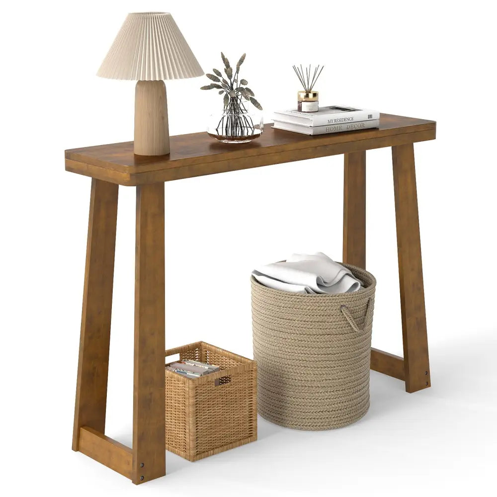 Solid Rubber Wood Console Table 43inch Narrow Entryway Table with Thick Tabletop and Stable Base-Walnut - Walnut