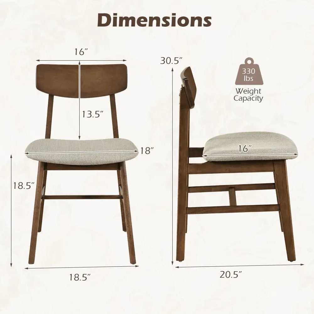 Solid Rubber Wood Dining Chairs Set of 4 with Curved Backrest-Walnut - Walnut - Dining Chairs