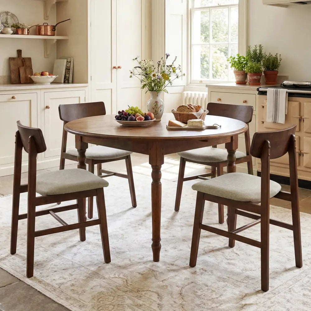 Solid Rubber Wood Dining Chairs Set of 4 with Curved Backrest-Walnut - Walnut - Dining Chairs