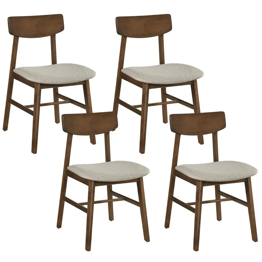 Solid Rubber Wood Dining Chairs Set of 4 with Curved Backrest-Walnut - Walnut - Dining Chairs