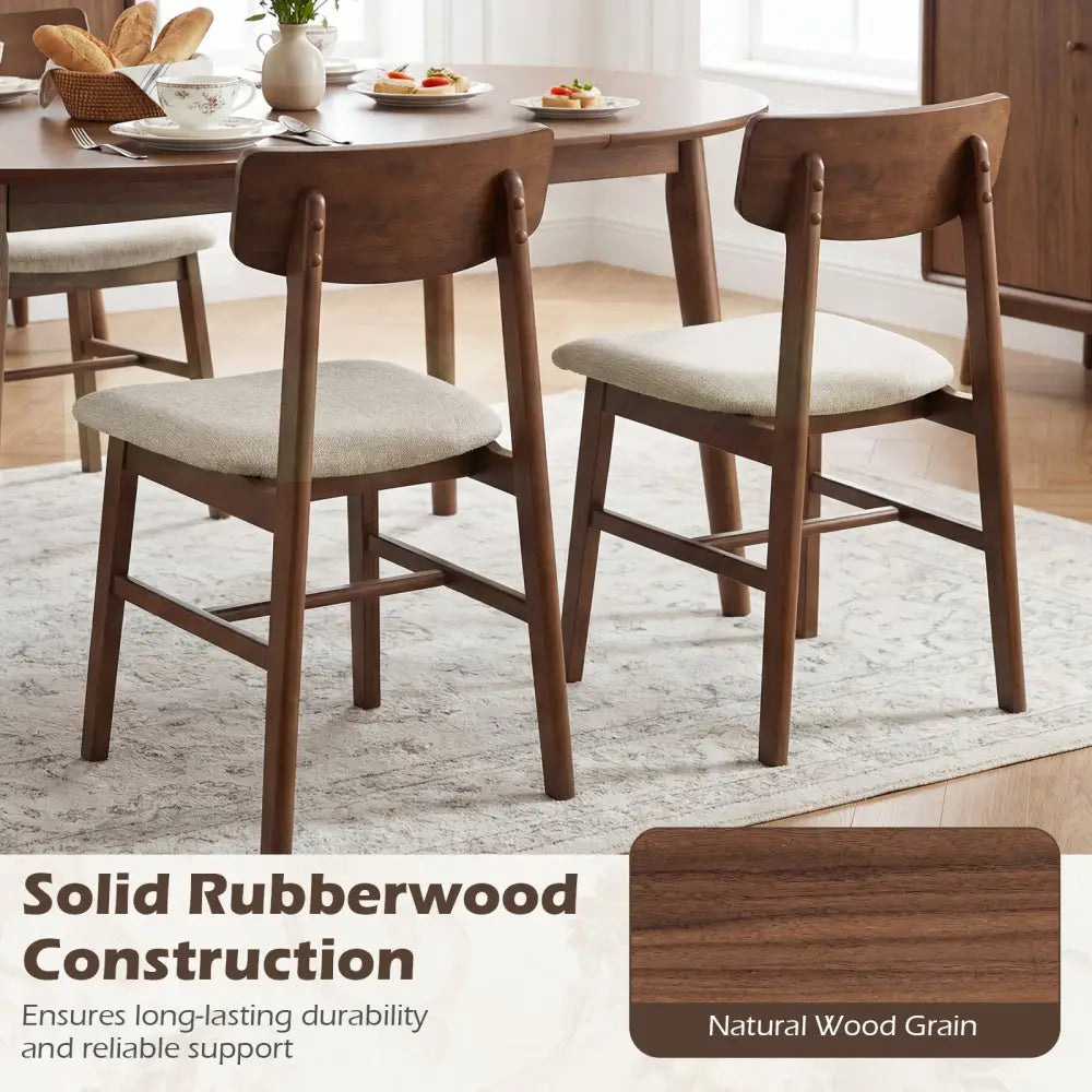 Solid Rubber Wood Dining Chairs Set of 4 with Curved Backrest-Walnut - Walnut - Dining Chairs