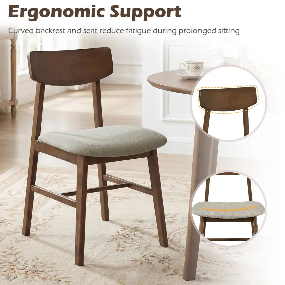 Solid Rubber Wood Dining Chairs Set of 4 with Curved Backrest-Walnut - Walnut - Dining Chairs