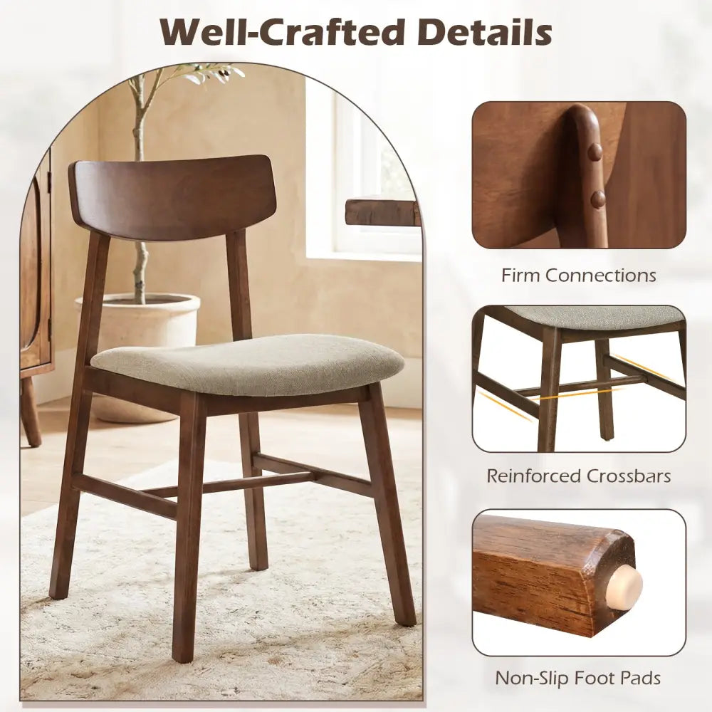 Solid Rubber Wood Dining Chairs Set of 4 with Curved Backrest-Walnut - Walnut - Dining Chairs