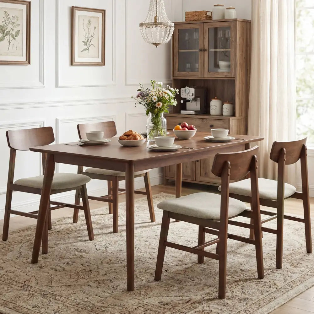 Solid Rubber Wood Dining Chairs Set of 4 with Curved Backrest-Walnut - Walnut - Dining Chairs