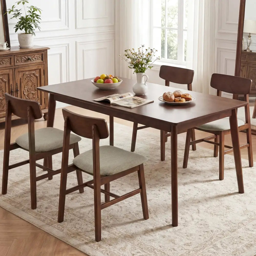 Solid Rubber Wood Dining Chairs Set of 4 with Curved Backrest-Walnut - Walnut - Dining Chairs