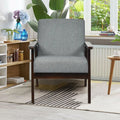 Solid Rubber Wood Fabric Accent Armchair for Living Room-Gray - Gray - Accent Chairs