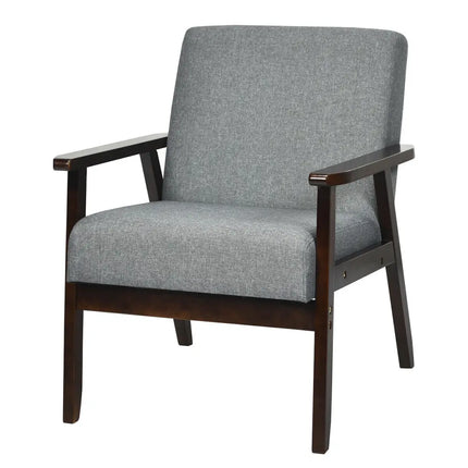 Solid Rubber Wood Fabric Accent Armchair for Living Room-Gray - Gray - Accent Chairs