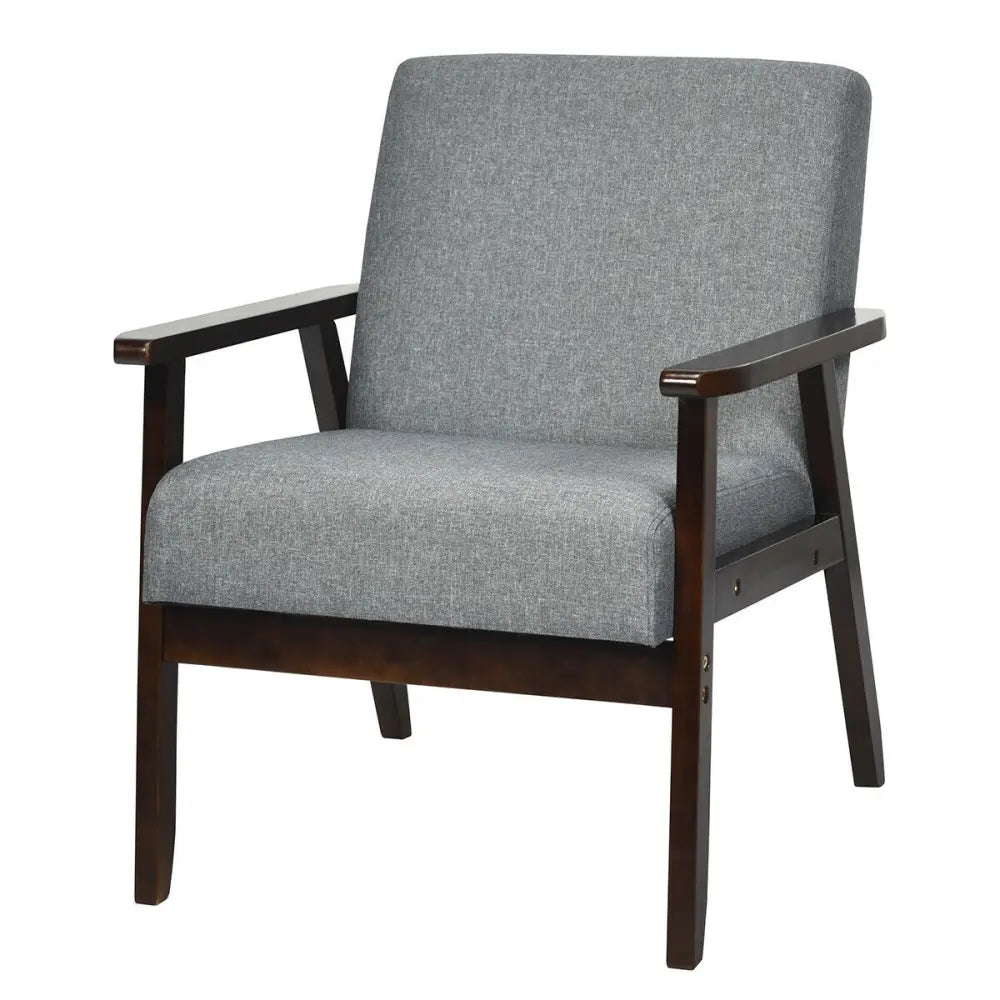 Solid Rubber Wood Fabric Accent Armchair for Living Room-Gray - Gray - Accent Chairs