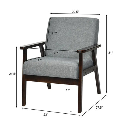 Solid Rubber Wood Fabric Accent Armchair for Living Room-Gray - Gray - Accent Chairs