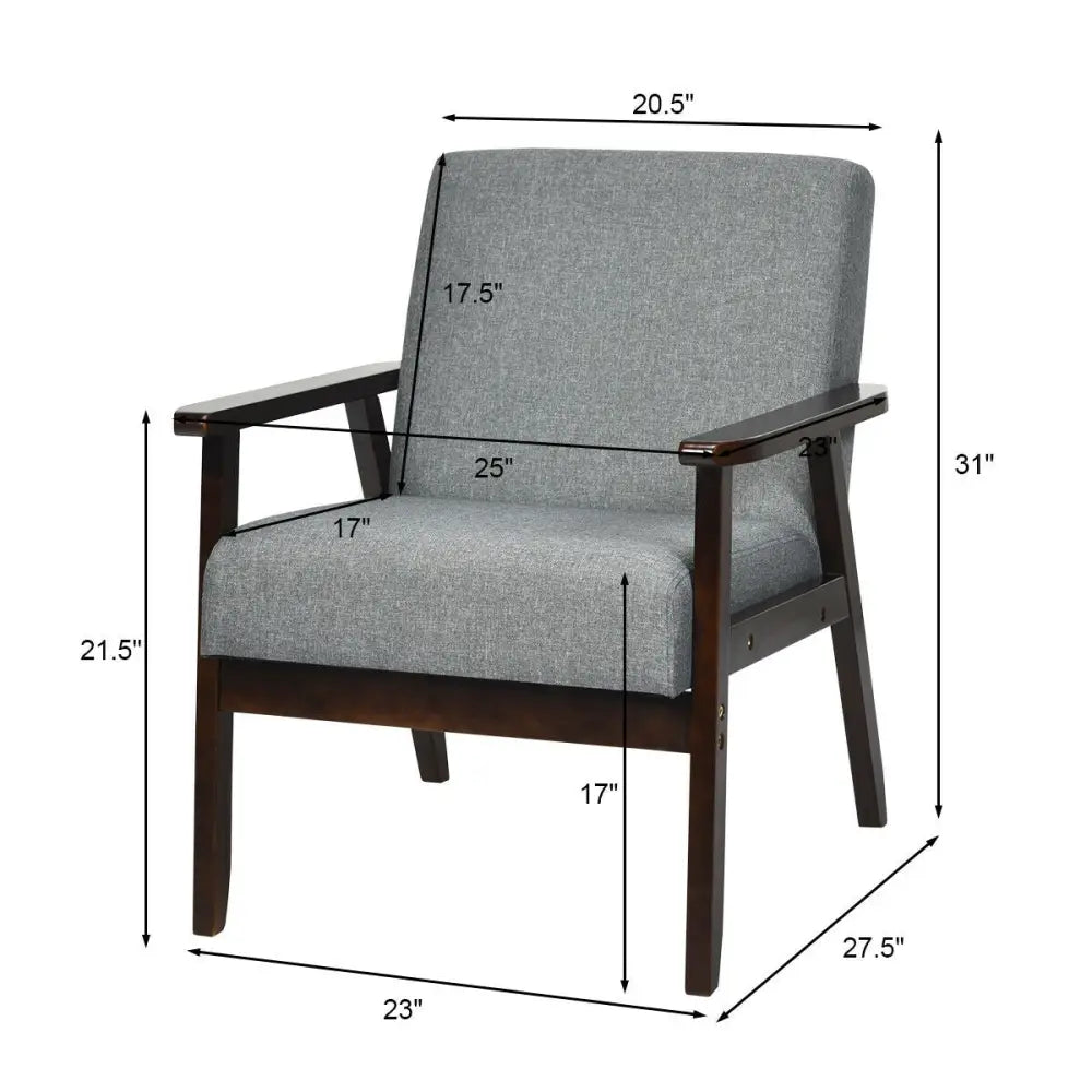 Solid Rubber Wood Fabric Accent Armchair for Living Room-Gray - Gray - Accent Chairs