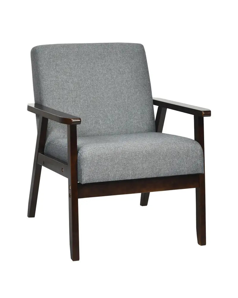 Solid Rubber Wood Fabric Accent Armchair for Living Room-Gray - Gray - Accent Chairs