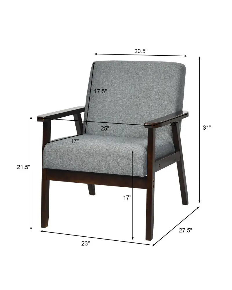Solid Rubber Wood Fabric Accent Armchair for Living Room-Gray - Gray - Accent Chairs