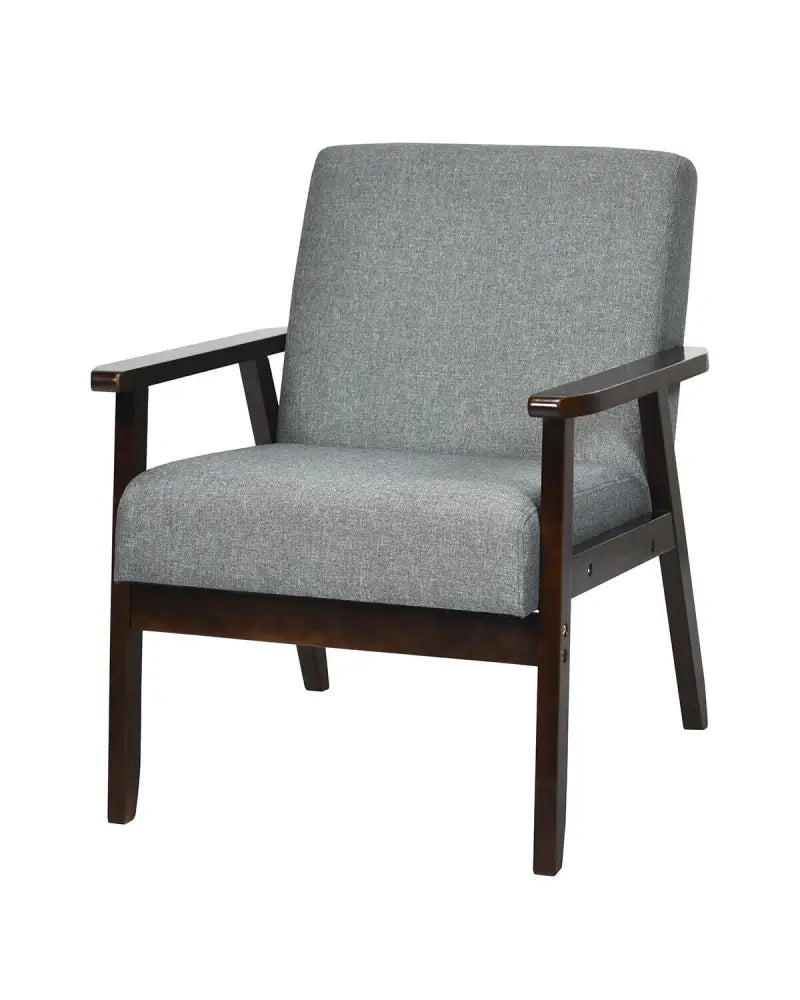 Solid Rubber Wood Fabric Accent Armchair for Living Room-Gray - Gray - Accent Chairs