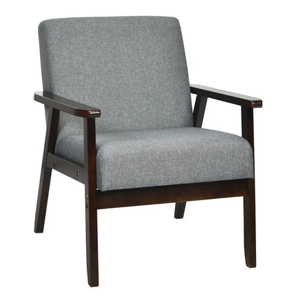 Solid Rubber Wood Fabric Accent Armchair for Living Room-Gray - Gray - Accent Chairs