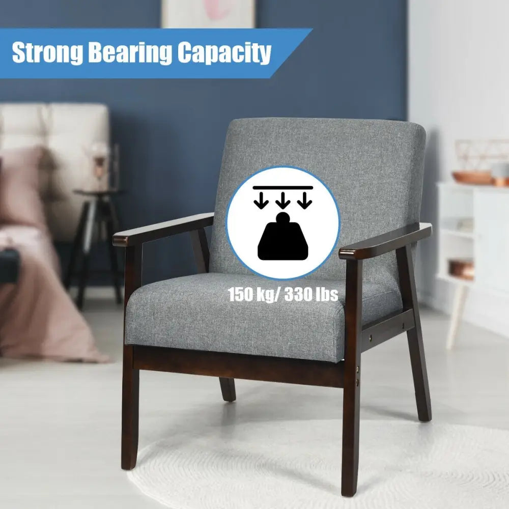 Solid Rubber Wood Fabric Accent Armchair for Living Room-Gray - Gray - Accent Chairs