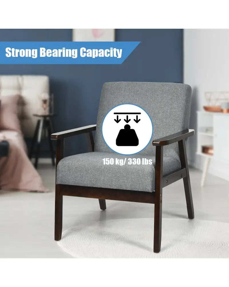 Solid Rubber Wood Fabric Accent Armchair for Living Room-Gray - Gray - Accent Chairs