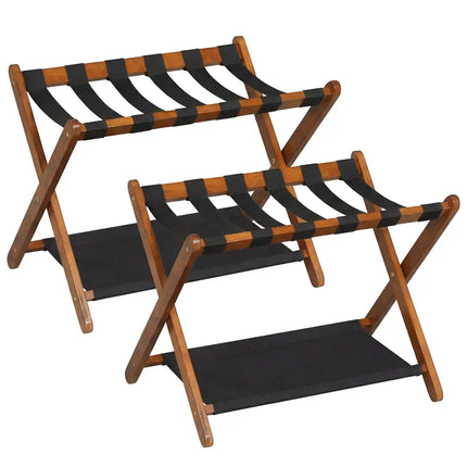 Solid Rubberwood Folding Luggage Rack with Nylon Shelves Set of 2-Brown - Shoe Racks & Storage Benches