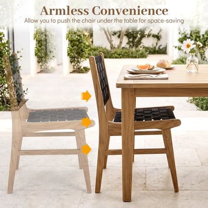Solid Teak Hand-Woven Strap Outdoor Dining Chair with Flex Support for Deck Garden - Patio Dining Chairs