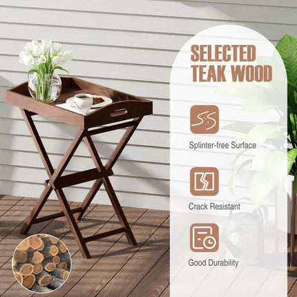Solid Teak Wood Tray Table with Removable Tray Top for Patio and Garden - Patio Coffee Tables