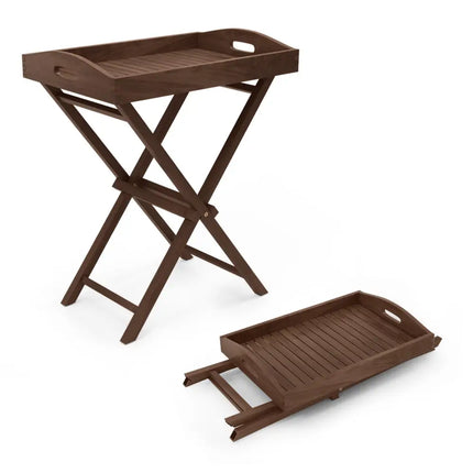 Solid Teak Wood Tray Table with Removable Tray Top for Patio and Garden - Patio Coffee Tables