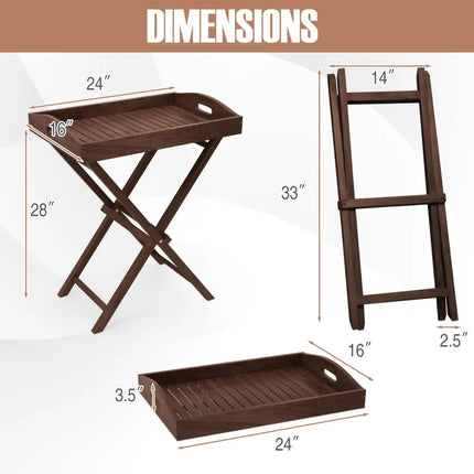 Solid Teak Wood Tray Table with Removable Tray Top for Patio and Garden - Patio Coffee Tables