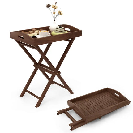 Solid Teak Wood Tray Table with Removable Tray Top for Patio and Garden - Patio Coffee Tables