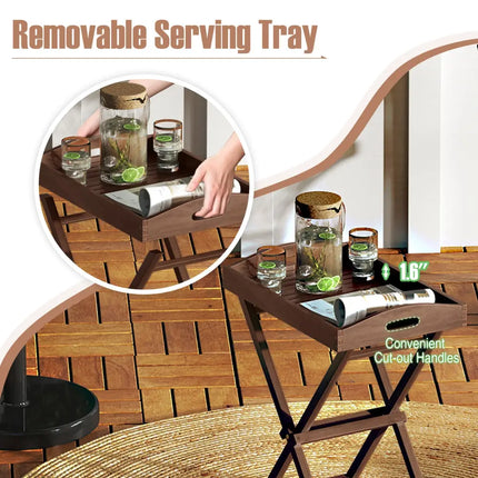 Solid Teak Wood Tray Table with Removable Tray Top for Patio and Garden - Patio Coffee Tables