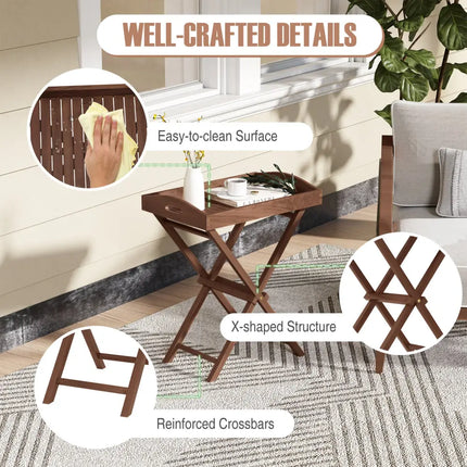 Solid Teak Wood Tray Table with Removable Tray Top for Patio and Garden - Patio Coffee Tables