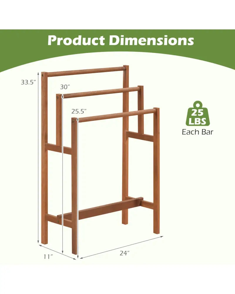 Solid Wood 3-Tier Freestanding Towel Rack with Teak Oil Finish - Natural - Towel Racks