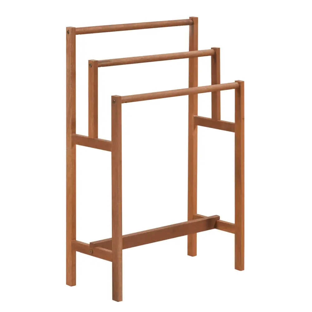 Solid Wood 3-Tier Freestanding Towel Rack with Teak Oil Finish - Natural - Towel Racks