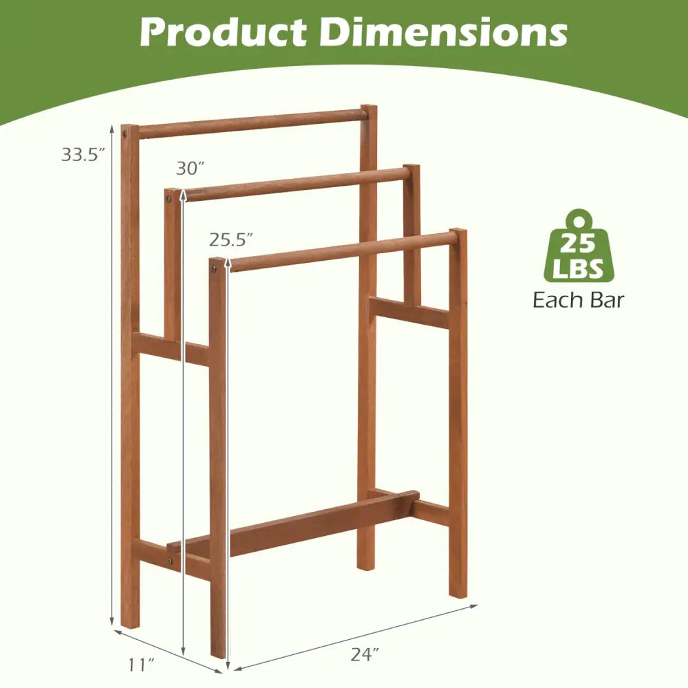 Solid Wood 3-Tier Freestanding Towel Rack with Teak Oil Finish - Natural - Towel Racks