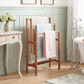 Solid Wood 3-Tier Freestanding Towel Rack with Teak Oil Finish - Natural - Towel Racks