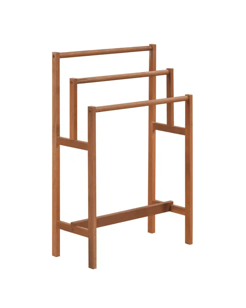 Solid Wood 3-Tier Freestanding Towel Rack with Teak Oil Finish - Natural - Towel Racks