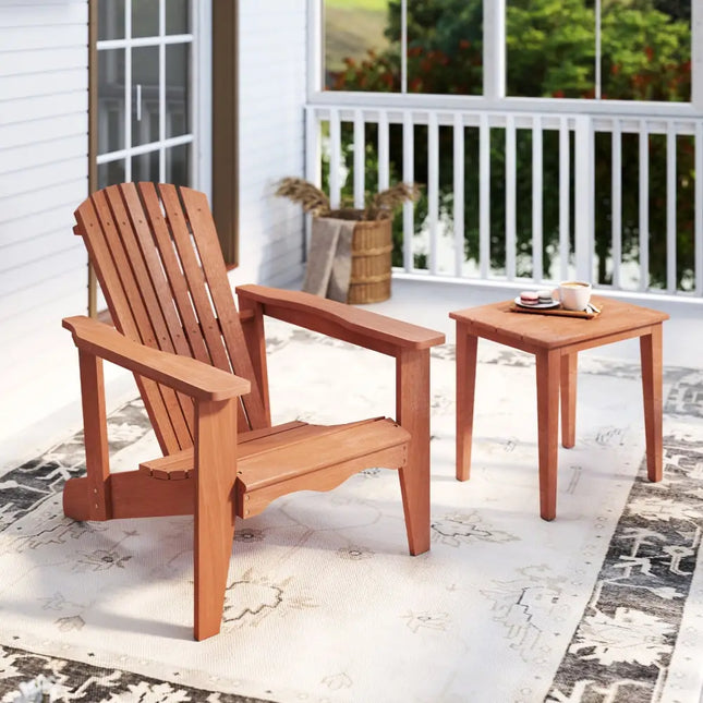 Solid Wood Adirondack Chair with High Backrest and Wide Armrests - Natural - Adirondack Chairs