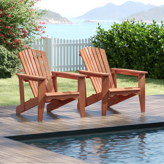 Solid Wood Adirondack Chair with High Backrest and Wide Armrests - Natural - Adirondack Chairs