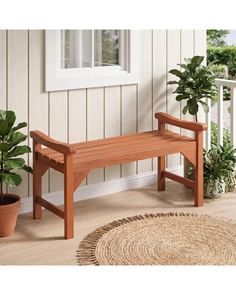 Solid Wood Backless Garden Bench with Support Handles and Curved Slatted Seat for Deck - Outdoor Benches
