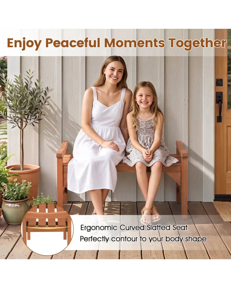 Solid Wood Backless Garden Bench with Support Handles and Curved Slatted Seat for Deck - Outdoor Benches