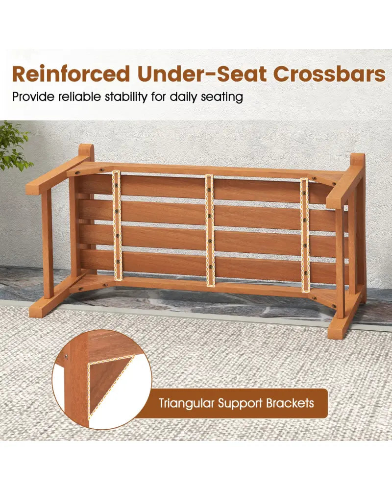 Solid Wood Backless Garden Bench with Support Handles and Curved Slatted Seat for Deck - Outdoor Benches