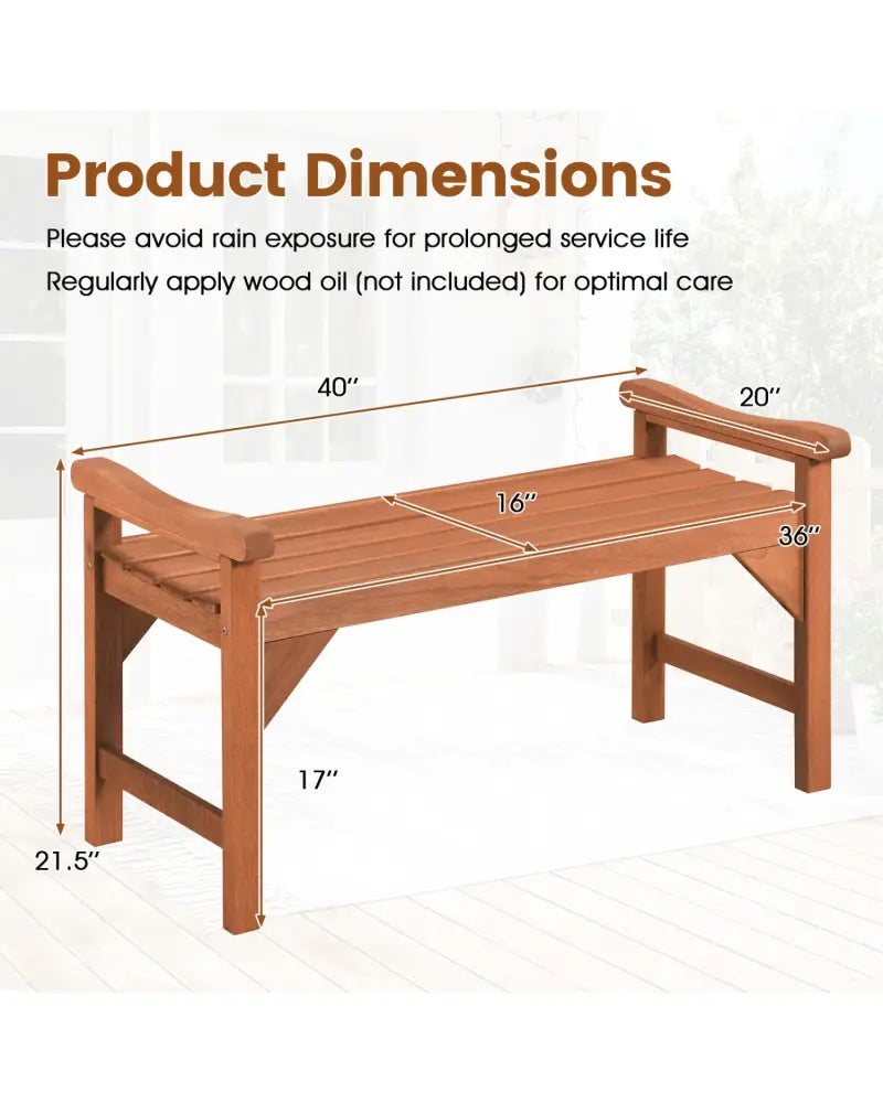 Solid Wood Backless Garden Bench with Support Handles and Curved Slatted Seat for Deck - Outdoor Benches