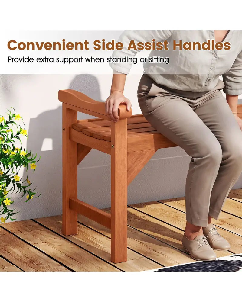 Solid Wood Backless Garden Bench with Support Handles and Curved Slatted Seat for Deck - Outdoor Benches